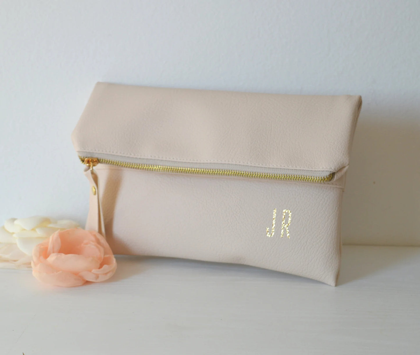 Set of 5 Personalized Foldover Clutches in Cream
