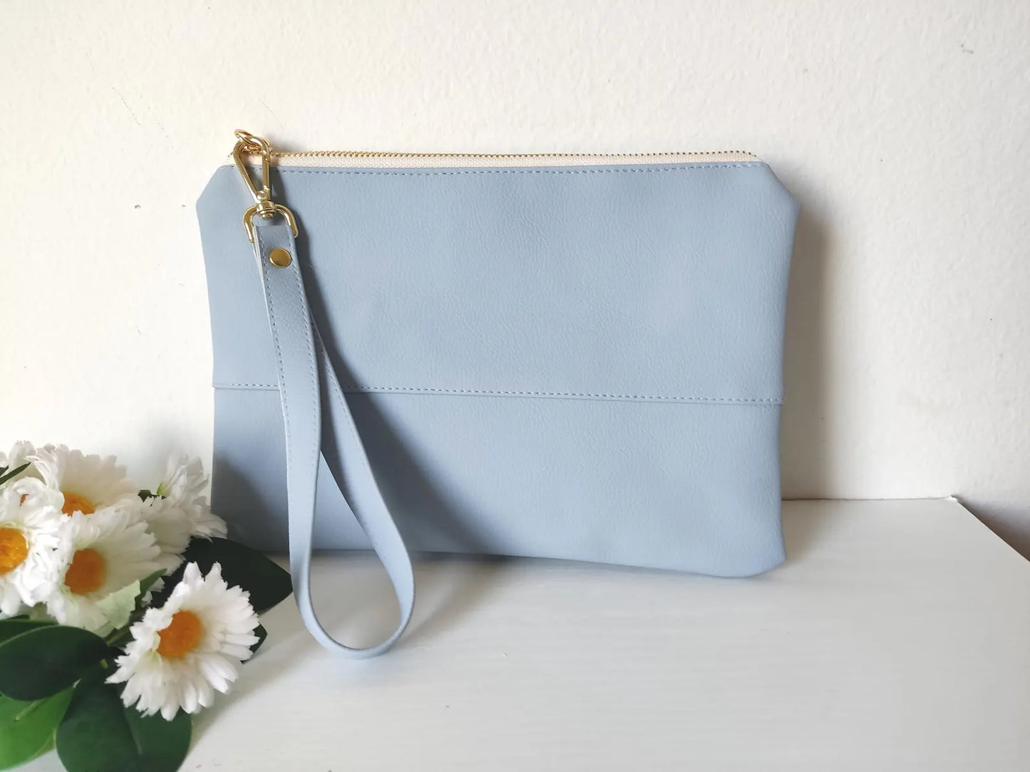 Light Blue Clutch Bag with Photo and Message