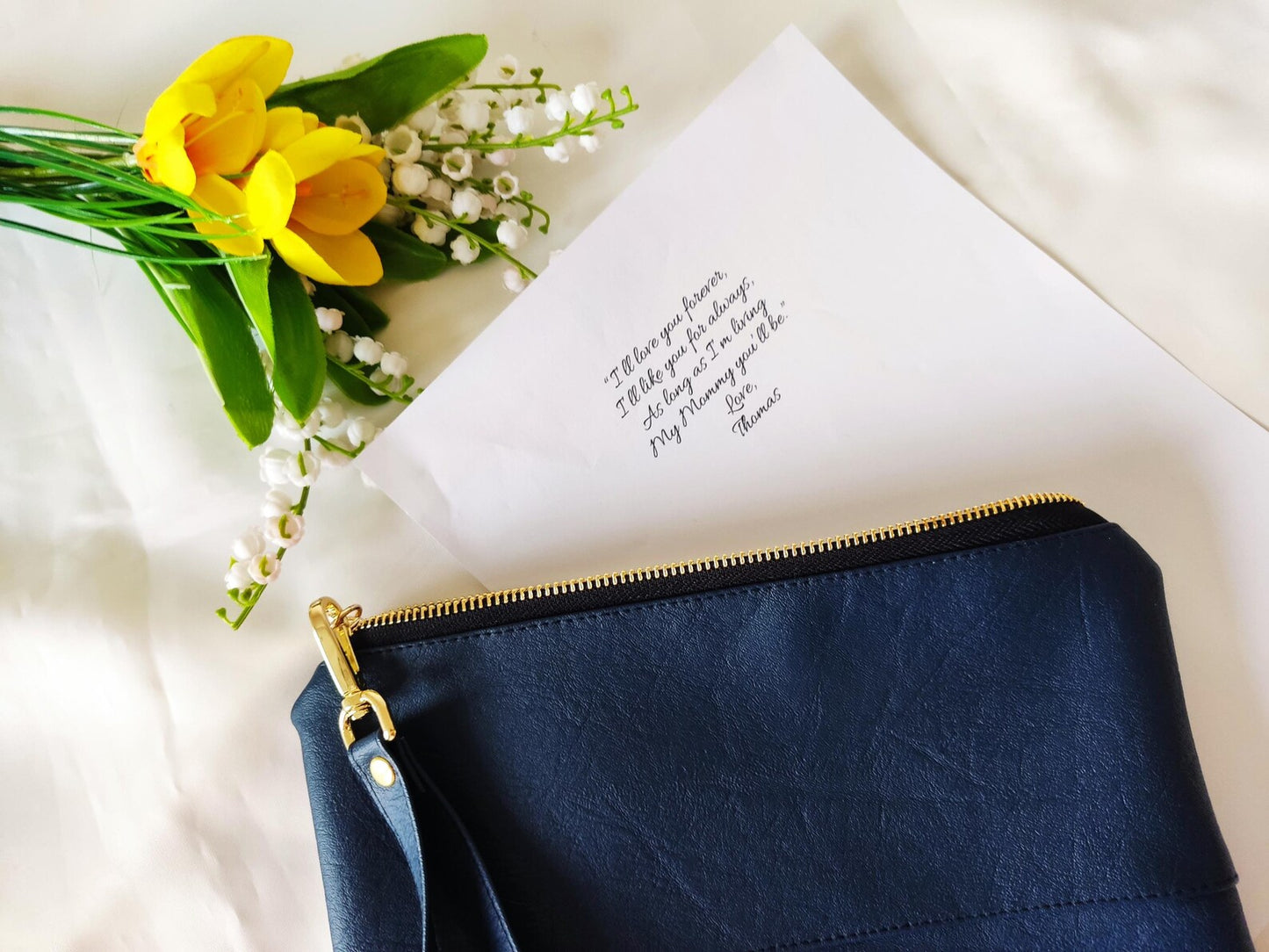 Custom note and photo clutch purse