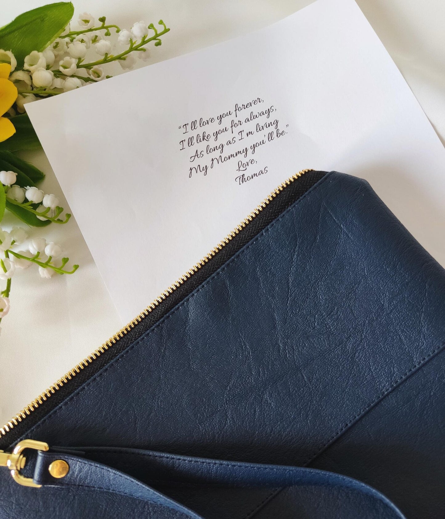 Custom note and photo clutch purse